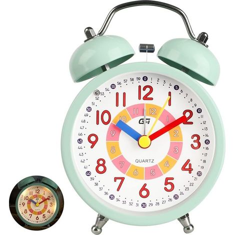 Réveil Enfant Analogique Garçon Fille Silencieux Horloges de Table alimentées par Batterie sans coutil de Chevet Grande Fonction Lumineuse Snooze Light pour Bureau de Chambre (Vert-820) (1/5)