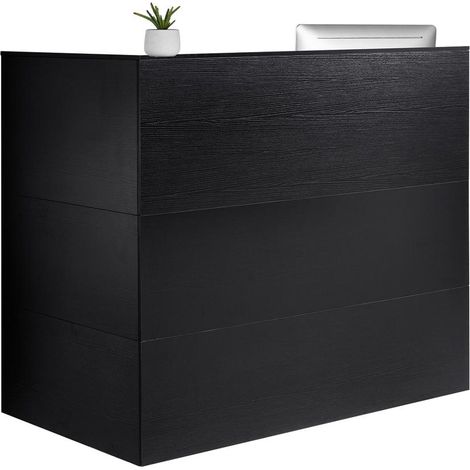 Design en L en MDF : Comptoir de Réception avec Tiroir et Support Clavier, Banque d'Accueil pour Hall et Bureau Noir (1/5)