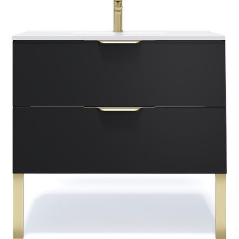 Meuble de salle de bain suspendu vasque intégrée 90cm 2 tiroirs Noir - Venice (1/5)