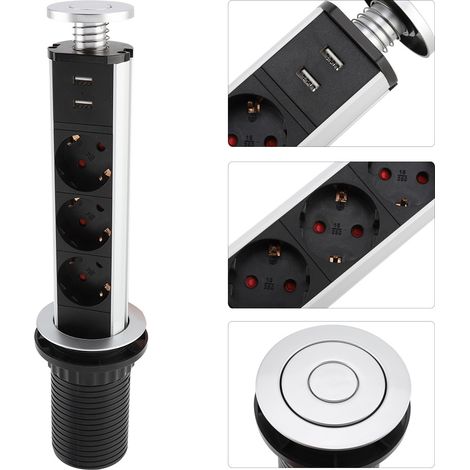 Elektrische Zugsteckdose für Arbeitsplatte, Schreibtisch, Zuhause, USB-Buchse, EU-Stecker, 250 V (1/5)