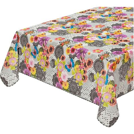 Tovaglia Antimacchia Cucina Colorata Bordata Cotone Plastificato Proteggi Tavolo Copritavolo Grigio - 135x180 cm