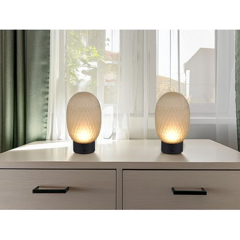 2er SET kleine Akku Tischleuchten mit Glasschirm Grün, Höhe 20,5cm (1/5)