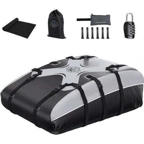 Sac de Toit Voiture pour 580L/20 Pieds Cubes pour Tous Les Véhicules avec/sans Galerie de Toit avec Sangle, 6 Crochets de Porte (Gris-Noir) (1/5)