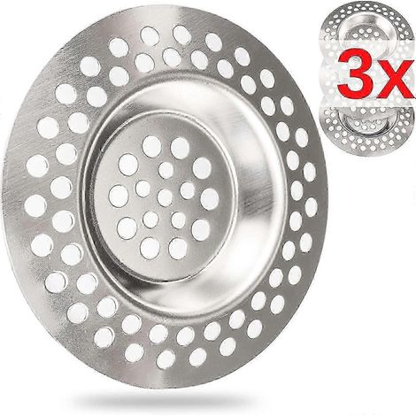 Crépine d'évier, lot de 3, 70 mm, compatible avec les bondes de 42 mm de diamètre intérieur, dépasse de 7 mm de profondeur dans le bec, crépine d'évier à ajustement optimisé, Gr (1/4)