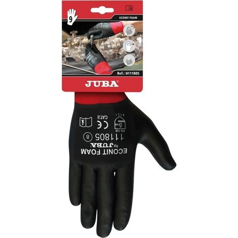 H111805/8 GUANTE NYLON/FIBRA LYCRA DORSO RECUBIERTO DE NITRILO FOAM ROJO/NEGRO CO - JUBA (1/2)