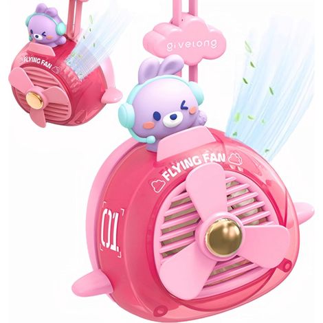 Ventilateur de cou portable pour enfants, mini ventilateur portatif mignon, ventilateur personnel rechargeable par USB avec cordon (rose)-AquaForge