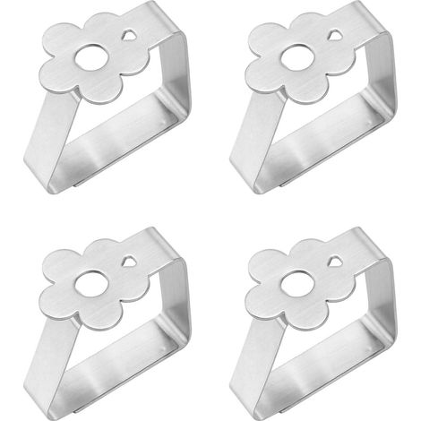 4 pinzas para manteles de exterior – 5 cm – acero inoxidable/diseño floral – pinzas ajustables – boda/jardín/restaurante – antideslizantes (1/5)