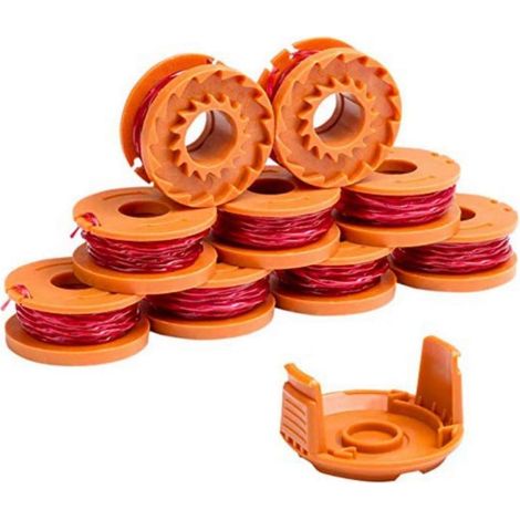 Trimmerfadenspule – 9 Nylonspulen 2,0 mm – Kompatibel mit Worx-Modellen WG163, WG155, WG180, WA0010 – 1 Ersatzabdeckung für Akku-Trimmer (1/5)