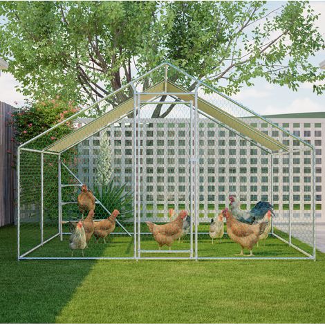 Gallinero de 3 x 4 m con techo impermeable, puerta con cierre, estructura metálica y escalera integrada (1/5)