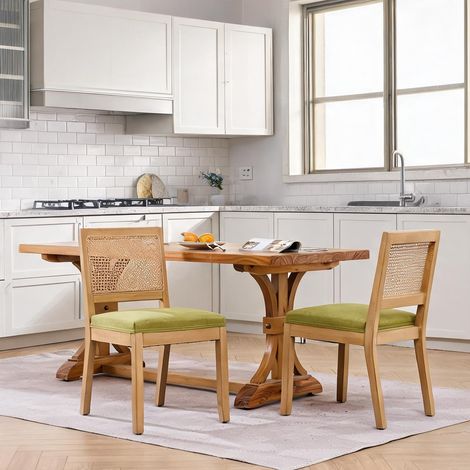 Chaises de salle à manger en lin olive avec dossier cannage lot (1/5)