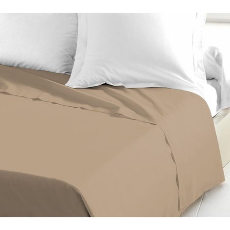 Drap plat coton 57 fils beige 180 x 290 cm