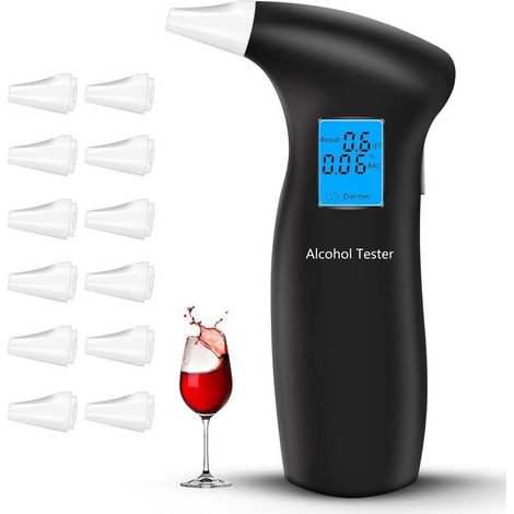 Éthylotests, testeur d'haleine avec 12 embouts buccaux, testeur d'haleine d'alcool professionnel, éthylomètres portables avec écran LCD, détecteur d'alcool numérique rapide et haute précision (1/5)