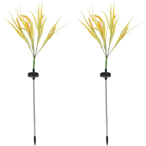 Lot de 2 lampes solaires en forme d'épi de blé, étanches IP44, avec prises de terre, pour jardin, terrasse, pelouse, allée. (1/5)