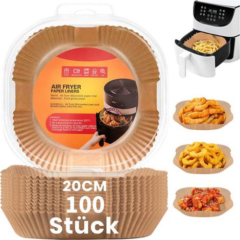 Papier cuisson pour friteuse à air, format carré 20 cm, lot de 100 feuilles antiadhésives (1/4)