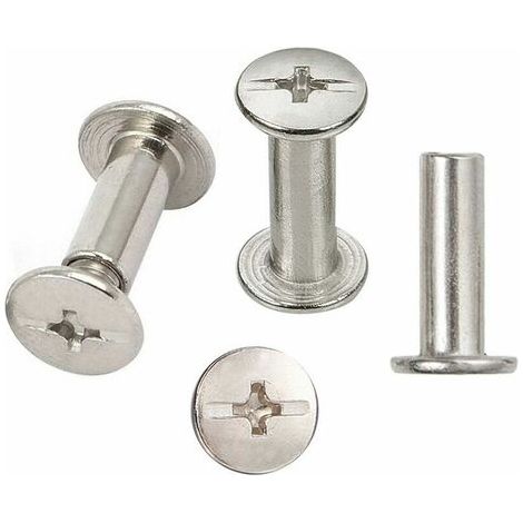 Binding Screws - 304 Stainless Steel - Nickel Plated - 5 mm x 15 mm - For Document Binding Scrapbooking Leather Craft - 30 Sets (1/5)
