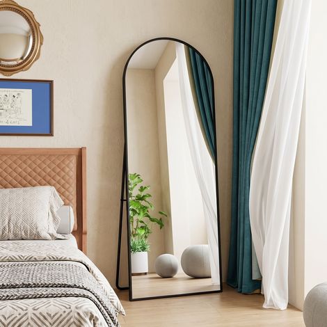 Miroir sur pied 162x53 cm - grand miroir vertical pleine longueur avec cadre fin en alliage d'aluminium, grand miroir mural moderne pour salon et chambre - verre trempé - noir
