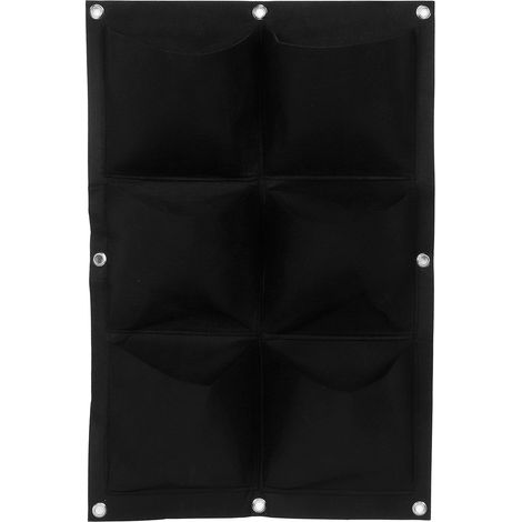 Lot de 3 sacs de culture à 6 poches en feutre biodégradable, à suspendre au mur, pour plantes - Outil de jardinage - Noir (1/5)