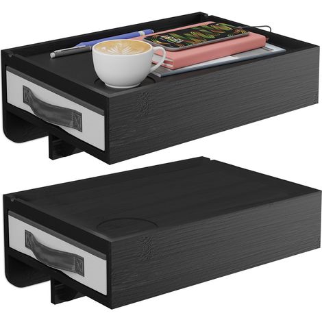 Relaxdays Nachttisch klemmbar, 2er Set, Bambus, HxBxT: 14 x 37 x 26,5 cm, Schublade, Bettablage zum Einhängen, schwarz