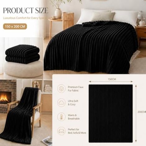 Couverture douillette en velours ctelé - 150 x 200 cm - Noir (1/4)