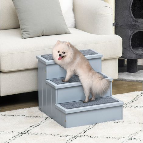 3-stufige Haustiertreppe mit Teppich und Stauraum, grau, 40,5 x 44,5 x 38 cm OKMYHOME (1/5)