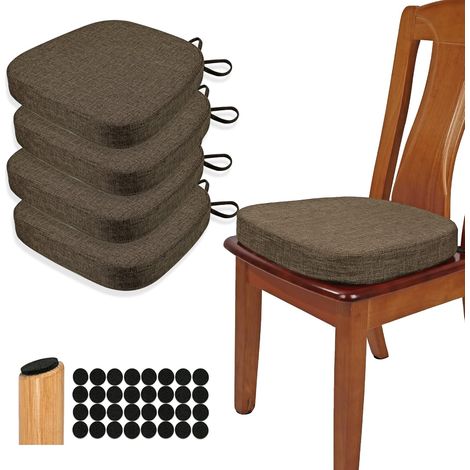 Ensemble de 4 coussins de chaise de salle à manger épais de 6,35 cm, coussins de chaise en mousse haute densité en forme de U confortables pour la cuisine, coussins de siège d’intérieur
