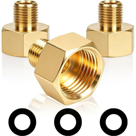 3 Pack Gas Adapter 1/2" Right to 1/4" Left for LPG Gas Stove with 3 Rubber Gaskets Copper Connectors for Gas Pipe Fittings Gas Stove (1/5)