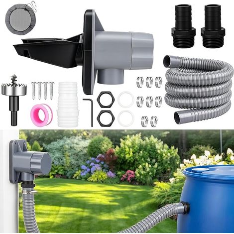 Collecteur d'eau de pluie pour tuyaux de descente de 70 à 110 mm, collecteur de pluie avec accessoires de montage (1/5)