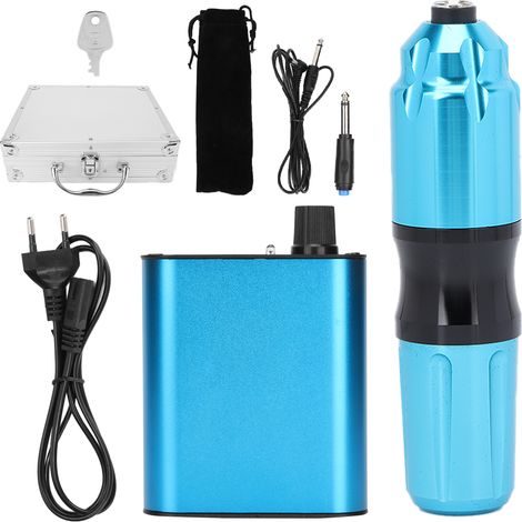 Kit machine à tatouer professionnel bleu, prise UE 90‑265V, lot complet pour débutants et artistes tatoueurs (1/5)