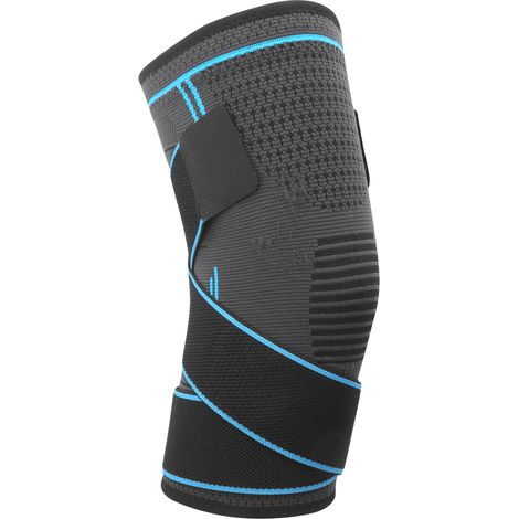 Outdoor- und Dual-Sport-Knieschoner, atmungsaktiv, gestrickt, mit zwei Druckbändern, blau, Größe M (1/5)