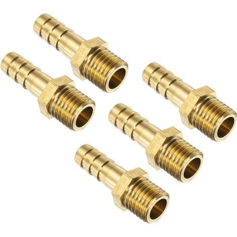 Packung mit 5 metrischen M12-1,5 Messing-Schlauchverschraubungen, Außengewinde auf Schlauchanschluss, für 8 mm Innendurchmesser-Schläuche, für Wasser, Kraftstoff, Luft (1/5)