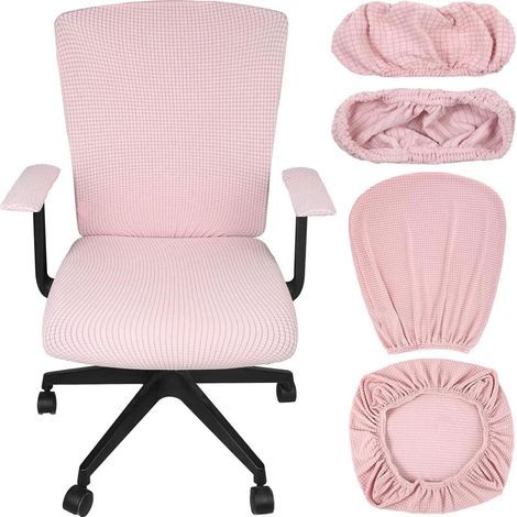 Ensemble 1 pièce rose 4646cm dossier + 4848cm coussin d'assise + 207cm housse d'accoudoir, housse de chaise de bureau pivotante élastique (1/5)