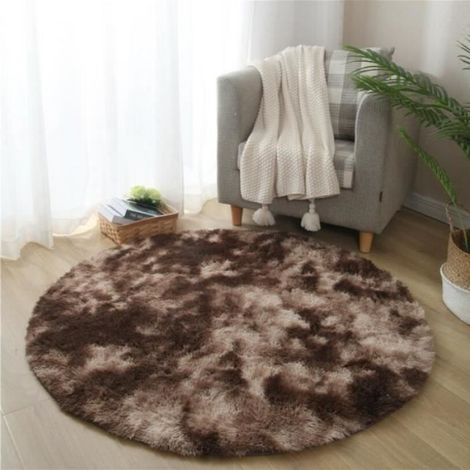 Tapis Rond Shaggy - Diamètre 120 cm - Marron - Polyester - Pour Salon Chambre Balcon - 1 Pièce (1/3)