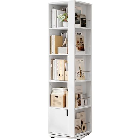 Homevive Estantería Giratoria de 360° con 5 Niveles, Librería Esquinera para Espacios Pequeños con Estantes Ajustables y Compartimentos Abiertos, Blanco (1/5)