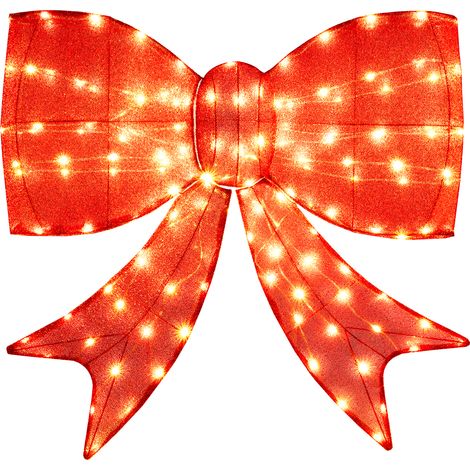 CASART Lighted Christmas Bow Decoration Pre-lit Large Xmas Bows-Red (1/5)
