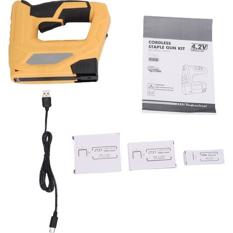 Professional Electric Staple Gun, 2 in 1 Cordless Gun Kit with 3000Pcs Nails and Staples, 4.2V Lithium-ion Rechargeable Nail for Home Repair, Woodworking 2000mAh (with Staples) – High resistance, (1/5)