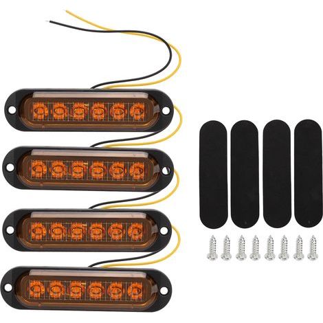 4 Pièces Feux Latéraux Camion Haute Luminosité 90LM IP65 Étanche 6 LEDs Lumière Flash Urgence 12-24V Jaune (1/5)