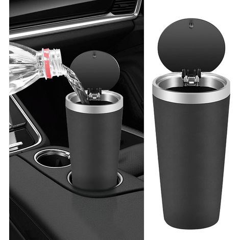 Mini Poubelle de Voiture Étanche avec Couvercle Portable, Poubelle pour Voiture, Bureau, Maison, Universel, Moderne, Plastique, Petit, Noir (1/4)