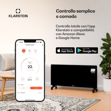 Klarstein Riscaldatore a infrarossi Wonderwall Smart Bornholm 800 W Controllo smart Montaggio a parete Display LED