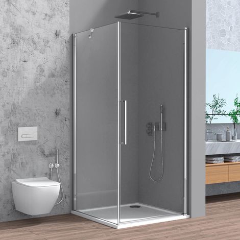 Box doccia angolare 70x80 in vetro temperato trasparente battente con profili cromo Neos