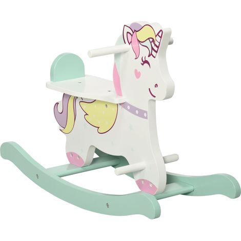 Cheval bascule enfants 1 3 ans poignées, Bleu Rose Blanc, 68L x 27D x 47,5H cm, cheval bascule dossier pédales MDF (1/5)