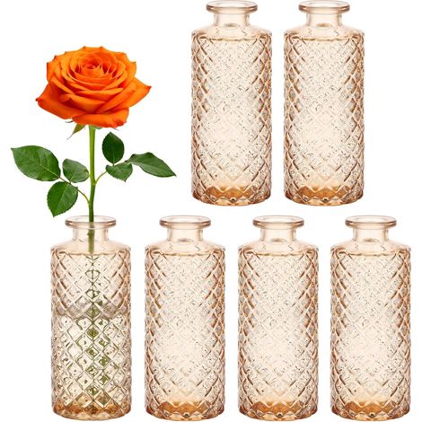 Ensemble 6 Vases en Verre Ambre - Style Vintage pour Fleurs Sèches - Décoration Table Mariage et Maison - Petits Récipients Élégants (1/5)