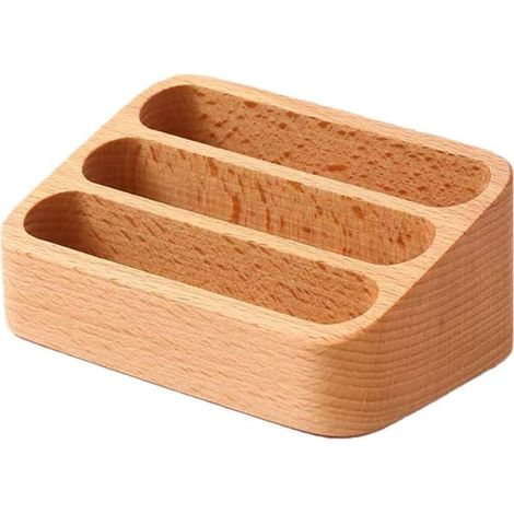Porte-cartes de visite à 3 niveaux en bois de hêtre naturel, organiseur minimaliste pour bureau et maison (1/4)