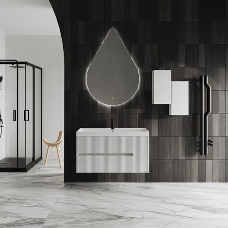 Mobile Bagno 100Cm Bianco Lucido Specchio A Goccia  Cortina (1/5)
