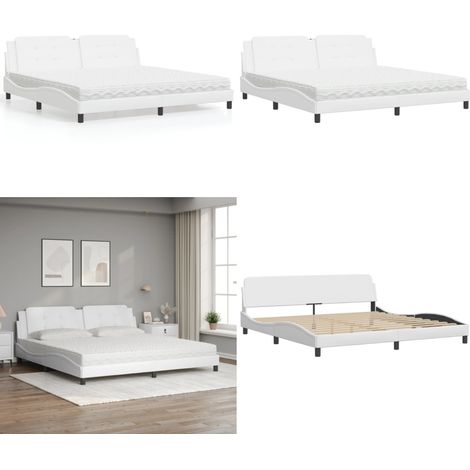 Lit avec matelas Zadar blanc 200x200 cm similicuir - Matelas en mousse - Coussin de tête de lit (1/5)