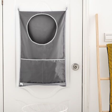 Panier à linge suspendu à porte noire, sac à linge suspendu XL avec grande ouverture pour les vêtements sales de toute la famille Grande taille 30X20 pouces Sac à linge suspendu (gris) (1/4)