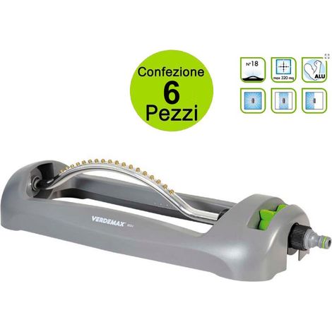 Multipack da 6 pz irrigatore oscillante per giardino 18 ugelli in ottone fino a 320 mq verdemax