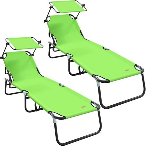 Chaise longue,Bain de soleil,Transat pliante 2 pcs Vert 56 x 190 x 81cm tissu CFW17317 (1/5)