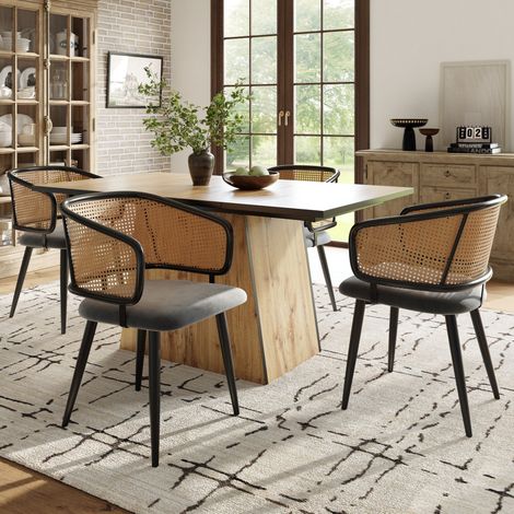 chaise salle a manger rotin velours grise 47 cm OKMYHOME (1/5)