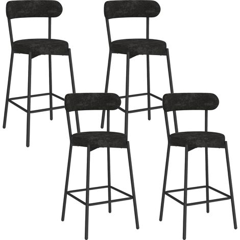 Set di 4 sgabelli da bar MIKI con schienale curvo in tessuto chenille nero e gambe in metallo nero (1/5)