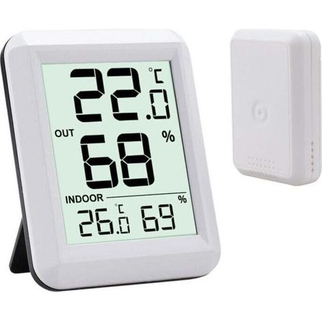 Thermomètre intérieur/extérieur sans fil 433 MHz avec capteur hygromètre numérique, grand écran LCD pour maison et bureau (1/5)